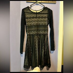 Altar'd State Dark Green Lace Long Sleeve Dress